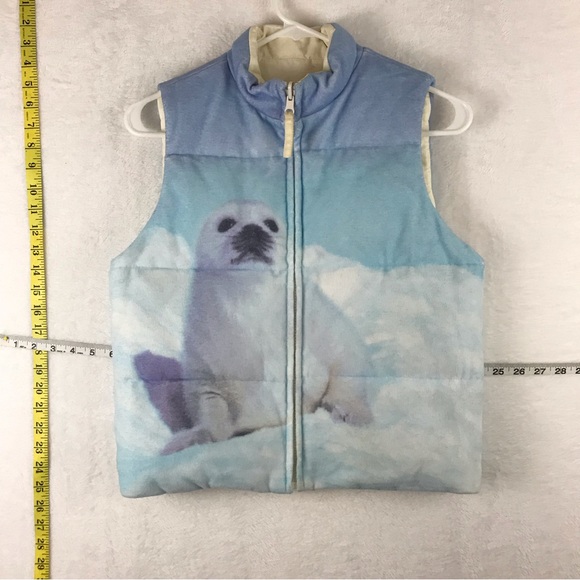 Vtg Old Navy Sz 10 Juniors Blue White Snow Seal Vest Outdoor Puffer Top Zip Up - Picture 15 of 16